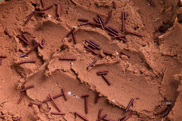 Food background from homemade fresh natural cold chocolate sweet ice-cream. Close-up.