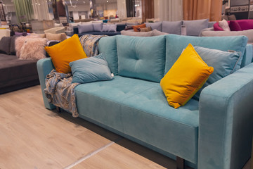 Modern sofa in the showroom of a furniture store