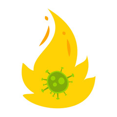 Coronavirus and Yellow Fire Flame Sign Concept Vector Flat Icon Design, Global conspiracy theories about Viral pandemic on white background 