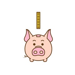 Piggy bank and gold coin. simple vector illustration in flat linework style