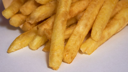 French fries on a white background.
