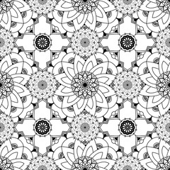 Hand drawn seamless pattern vector of ornate mandala with floral elements. Vintage mosaic for design tile, cards, invitations, wallpaper, wrapping paper. Ethnic, islam, arabic, indian, ottoman motifs