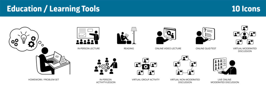 Education And Learning Icons, Set Of 10, From Traditional Education To E-learning Tools