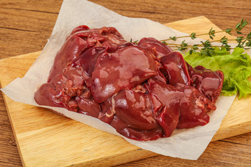 Raw chicken liver over board