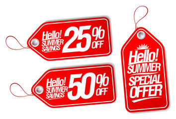 Vector red tags set - hello summer, summer special offer, summer savings
