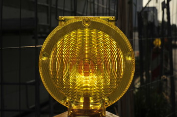 Construction site light yellow warning light at a construction site
