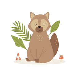 Obraz na płótnie Canvas Cute funny raccoon sitting on a forest lane
