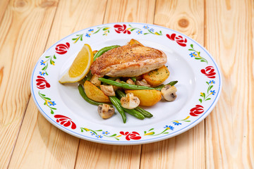 grilled chicken and baked potatoes