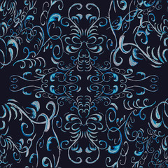 fairy tale pattern blue, white, blue, frosty, fresh, frame with bends,seamless