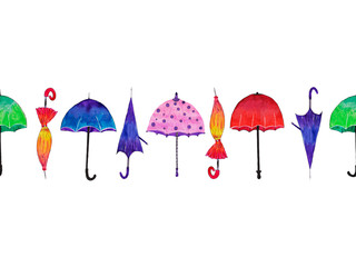 Obraz premium umbrellas bright, red, blue, green from rain.seamless