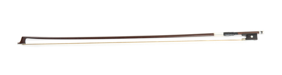 Classic violin bow isolated on white, top view. Musical instrument