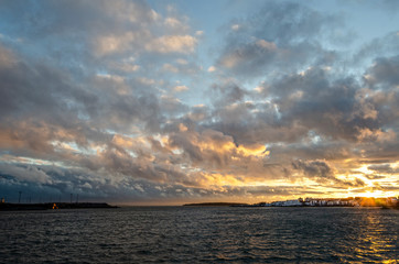 Beautiful view of the sea on sunset in Finland