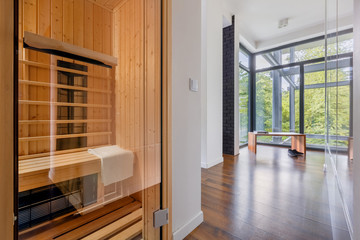 Finnish home sauna in modern apartment