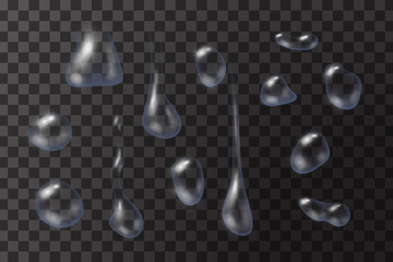 Transparent water drops on the transparent surface. Vector illustration