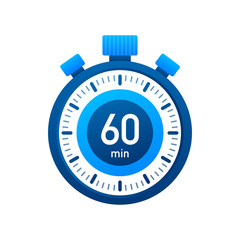 The 60 minutes, stopwatch vector icon. Stopwatch icon in flat style, timer on on color background. Vector illustration.