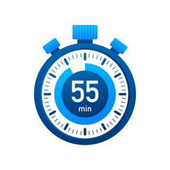 The 55 minutes, stopwatch vector icon. Stopwatch icon in flat style, timer on on color background. Vector illustration.