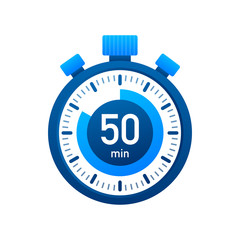 The 50 minutes, stopwatch vector icon. Stopwatch icon in flat style, timer on on color background. Vector illustration.