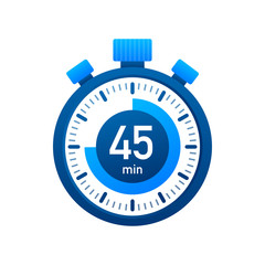 The 45 minutes, stopwatch vector icon. Stopwatch icon in flat style, timer on on color background. Vector illustration.