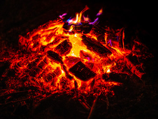 Fototapeta na wymiar Increasing and decreasing stages of campfire