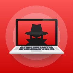 Spyware, Internet technology. Stop sign, Web icon. Danger symbol. Concept hacking computer. Vector illustration