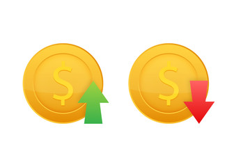 Up and Down Dollar Sign on white background. Vector stock illustration.