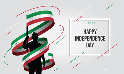 italy italian flag standing over isolated white background stressed with hand ... Glad teenager man waving flag of italy and young, national holiday.