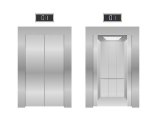 Elevator doors. Closing and opening lift metallic in office building. Vector stock illustration.