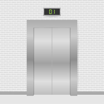 Elevator doors. Closing and opening lift metallic in office building. Vector stock illustration.