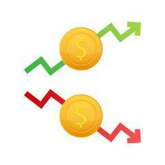 Up and Down Dollar Sign on white background. Vector stock illustration.