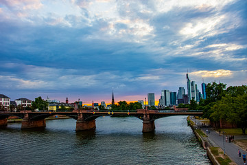 Naklejka premium Amazing view of the part of the Frankfurt city during the sunset