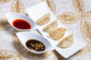 Traditional homemade chicken and vegtables gyozas.
