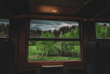 The spring nature of old Europe. View from train wagon. The surroundings of the Czech Republic