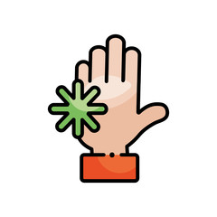 hand with coronavirus symbol icon, line color style
