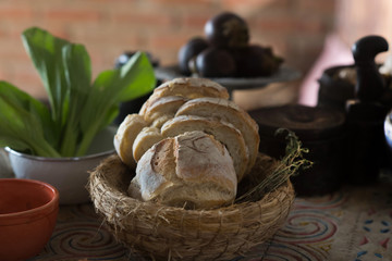 homemade bread on an authentic table