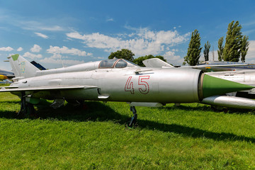 old soviet airplane fighter at an exhibition