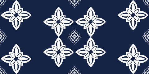 White ornament on blue seamless pattern. Vintage, paisley elements. Ornamental traditional, ethnic, turkish. Great for fabric and textile, wallpaper, packaging or any idea