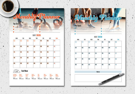 Monthly Planner Layout With Orange And Blue Accents