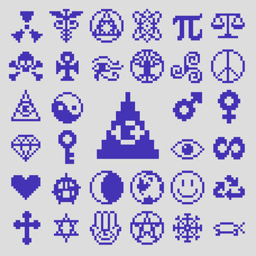 Pixel Art Universal Signs & Symbols Flat Icon Pack
