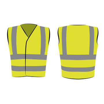 Yellow Green Reflective Safety Vest For Kids Isolated Vector Front And Back For Promotion On The White Background