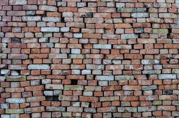 Brickwork. Wall of old brick. Brick structure. Stone structure