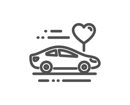 Honeymoon travel line icon. Love car trip sign. Valentines day transport symbol. Quality design element. Editable stroke. Linear style honeymoon travel icon. Vector