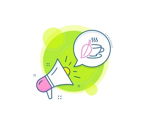 Fresh herbal beverage sign. Megaphone promotion complex icon. Mint Tea line icon. Cup of drink symbol. Business marketing banner. Mint tea sign. Vector