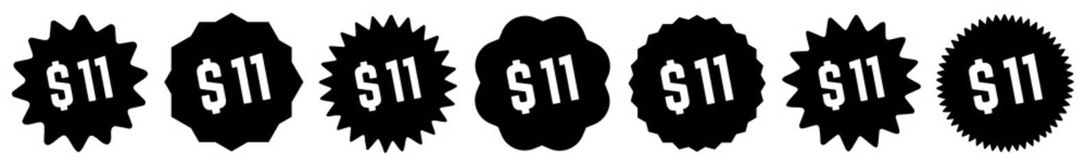 11 Price Tag Black | 11 Dollar | Special Offer Icon | Sale Sticker | Deal Label | Variations