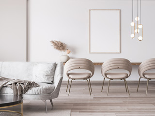Stylish white modern living room interior, home decor
