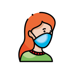 cartoon woman with mouth mask, line color style