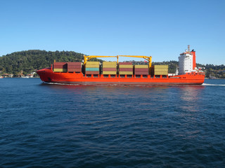 Cargo ship loaded with containers, Istanbul, Turkey.