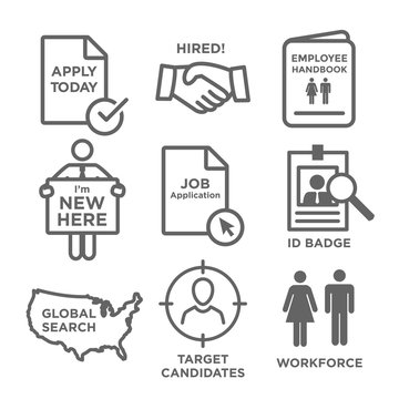 Hiring and Employees icons - job related images showing hiring