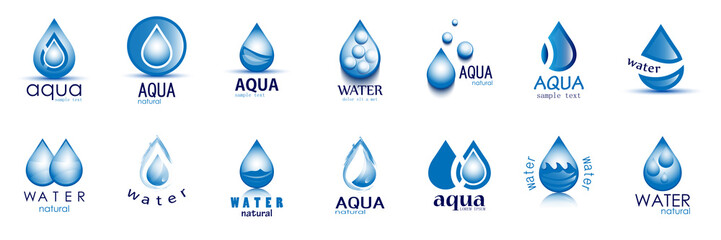 Water Drop Vector Set - Isolated On White Background. Vector Collection Of Flat Water Drop Logo. Icons For Droplet, Water Design, Rain, Raindrop, Company Logo And Drop Design