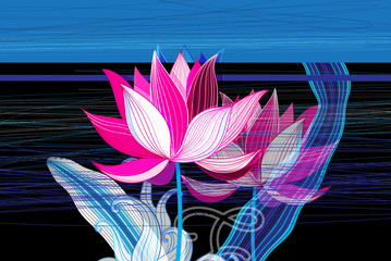 Beautiful graphic background with pink lotuses