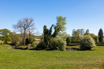 Landscape view of the Jeker river valley (english Jeker river valley) near Maastricht in early spring